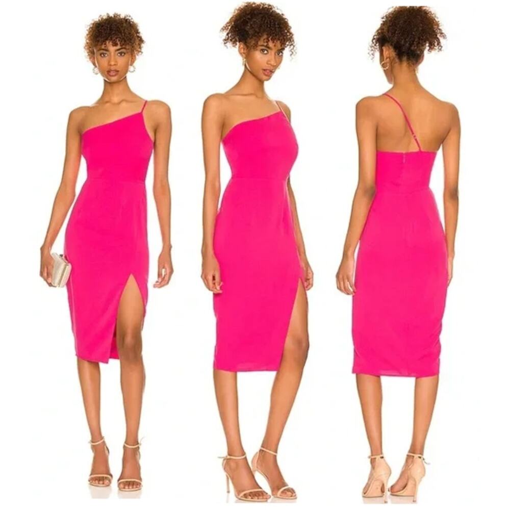 NWT Lovers + Friends Lazo One Shoulder Slit Bodycon Midi Dress Hot Pink Women XS